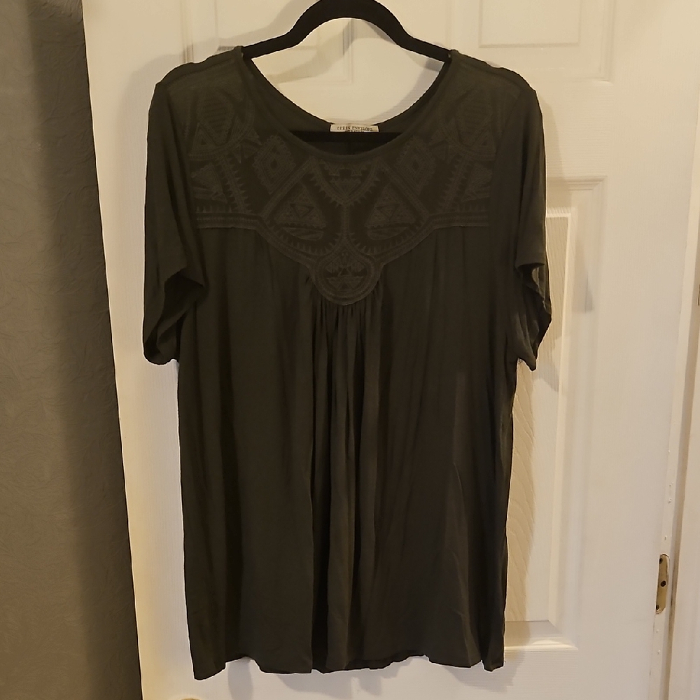 Green Envelope Dark Gray Embroidered Blouse